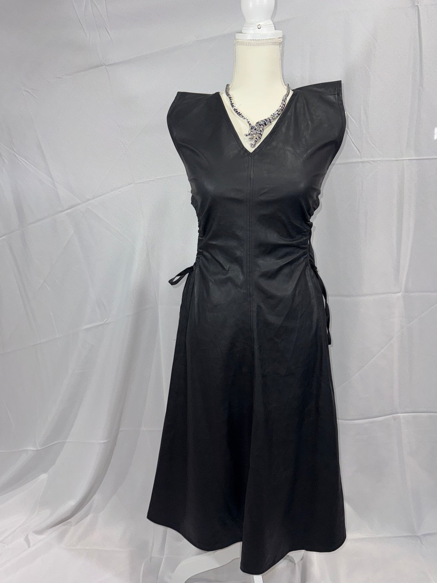 Black Faux Leather Couture Peekaboo Dress